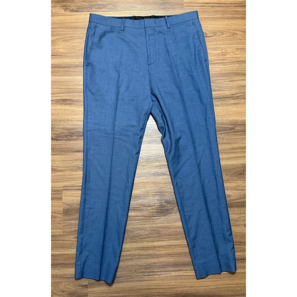 Theory Mayer Blue Twill Wool Pleated Dress Pants Mens Slim Fit Sz 34x32